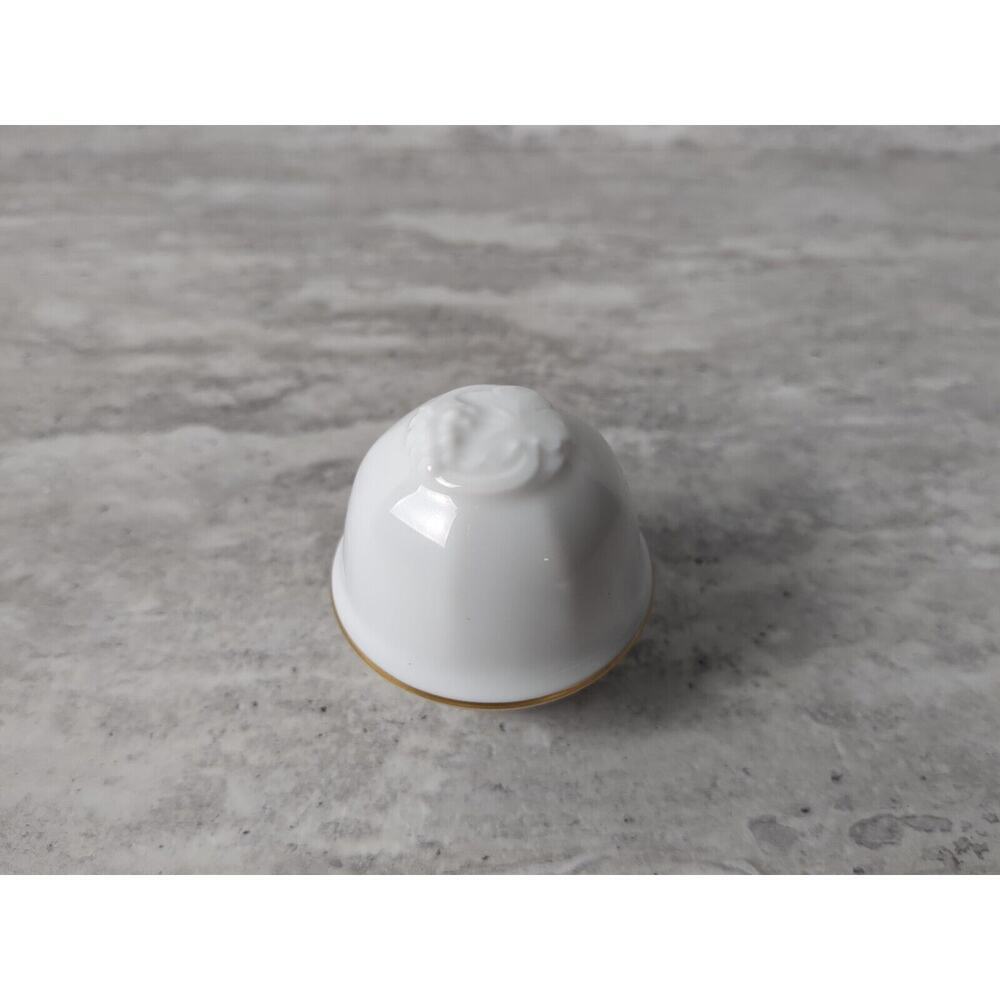 Trinket Box Dish w Lid, Okura Japan, Round, White w Gold Trim - Picture 2 of 9